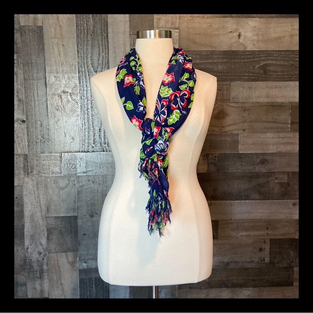 Blue Hawaiian floral scarf coconut girl tropical hibiscus summer resortwear
